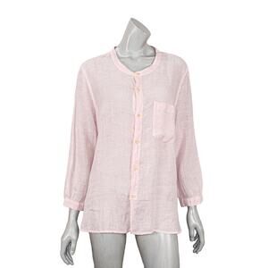 CP SHADES Women's Linen Band collar Button up Blouse in Light Pink Size Large